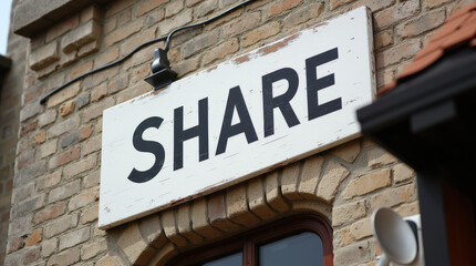 Fototapeta premium Vintage and Rustic Share Sign for Social Media, Community, and Marketing Concepts – High-Quality Stock Image for Social Engagement