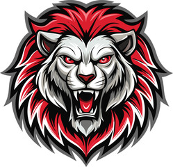 Obraz premium White Lion Head Roaring Red Mane Mascot
