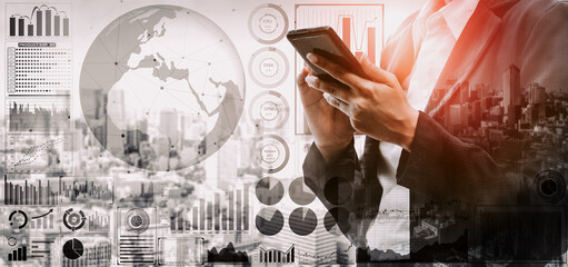 Data Analysis for Business and Finance Concept. Graphic interface showing future computer...
