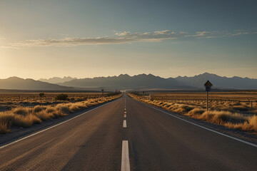 Naklejka premium Endless Road with Forward Arrow Symbolizing Direction and Goal Setting
