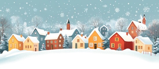 Fototapeta premium Snowy winter village with colorful houses.