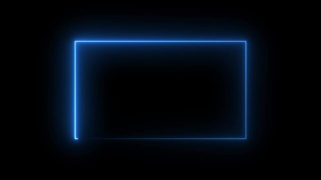 Glowing line frame web neon box pattern. Animated neon glowing frame on black background.