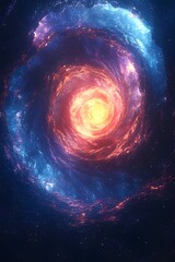 A mesmerizing cosmic swirl of vibrant colors, showcasing the beauty of a galaxy with fiery orange and deep blue hues, creating a sense of wonder and depth in the universe.