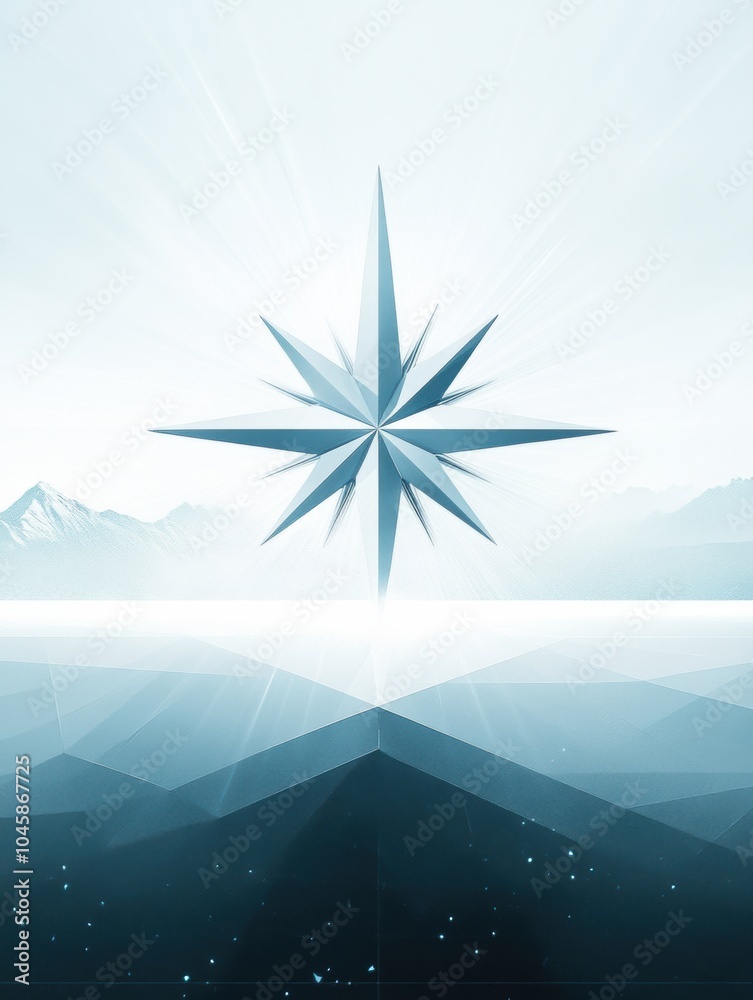 Poster this artwork showcases a geometric compass rose with precise lines and a striking central point, nes