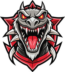 Obraz premium Ferocious Dragon Head with Red Eyes and Spikes