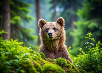 Obraz premium Stunning Young Brown Bear Portrait in Transylvania's Wilderness Forest