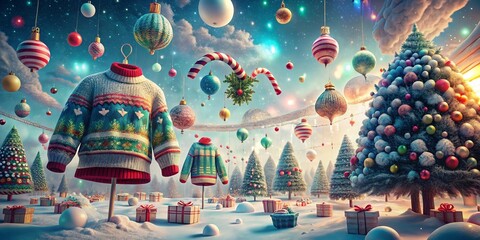 Fototapeta premium Surreal Christmas Sweater Wonderland: Embrace the Festive Spirit with Whimsical Designs and Vibrant Colors