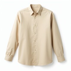 Sophisticated beige dress shirt with cuffed sleeves on white background