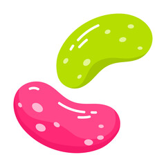 Jelly beans. Fruity chewy jelly candies. Tasty gelatin snack. Vector illustration in cartoon style. Isolated white background
