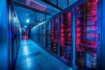 A large room with many computer servers