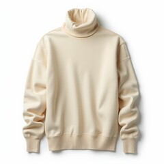 Cozy ivory turtleneck sweater on white background