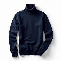 Elegant navy blue turtleneck sweater on white background