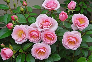 Fototapeta premium Lush Pink Roses Blooming in a Serene Garden Setting