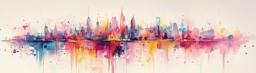 Fototapeta premium Vibrant Watercolor Cityscape Illustration
