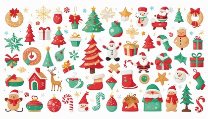 Christmas, New Year holidays icon big set. Flat style collection. Vector illustration