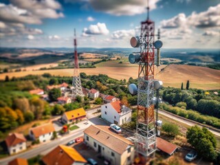 Obraz premium Tilt-Shift Photography of Telecommunication Transmitters Enhancing Internet Speed and Quality