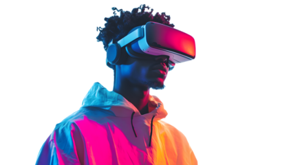 Young Man in VR Headset with Neon Colors