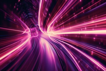 Fototapeta premium Abstract Purple and White Light Streaks in a Curved Tunnel
