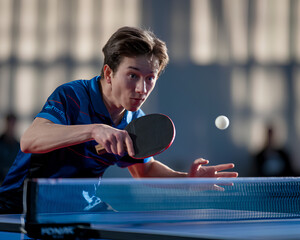 Taking a shot while playing ping pong table tennis