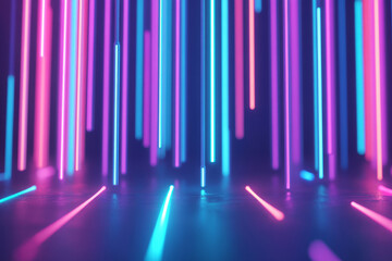 Dynamic glowing neon lines in pink, blue, and purple. Futuristic abstract light effect