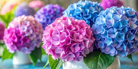 Fototapeta premium Vibrant Hydrangea Blooms in Elegant Product Photography for Floral Decor and Home Styling