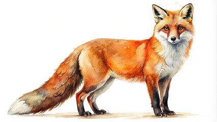 Fototapeta premium watercolor painting, red fox, asymmetrical, white background