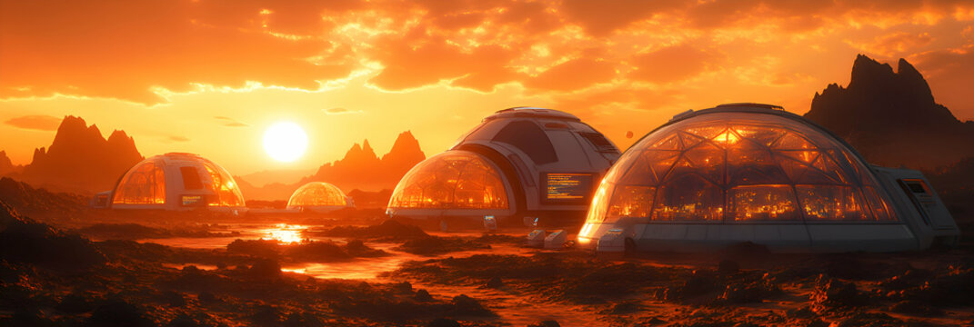 Futuristic city on Mars, with smart domes, autonomous rovers, and AI-controlled life support systems, blending extraterrestrial architecture with urban innovation