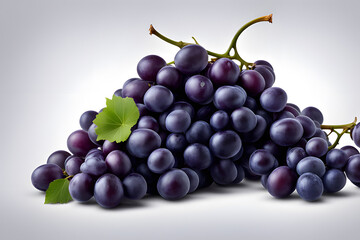 Fototapeta premium Fresh ripe purple red grapes branch leaves leaf winery farm black white background food advertising mockup template isolated element fruits studio photo shoot 3d