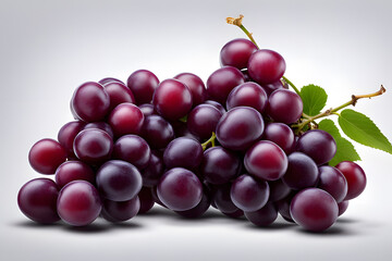 Fototapeta premium Fresh ripe purple red grapes branch leaves leaf winery farm black white background food advertising mockup template isolated element fruits studio photo shoot 3d