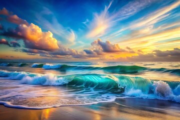 Fototapeta premium Vintage Style Photography of Smooth Blue Energy Waves for Relaxation and Calmness