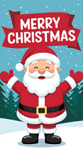 Cheerful Santa Claus in red and white  joyful Christmas greeting  winter wonderland   