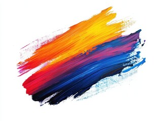 Vibrant abstract brushstrokes of red, orange, and blue colors on a white background, creating a dynamic and colorful visual effect.