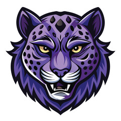 Fototapeta premium Purple Feline Mascot Head with Spots and Fangs