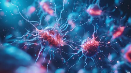 A futuristic depiction of brain cells with digital and holographic elements