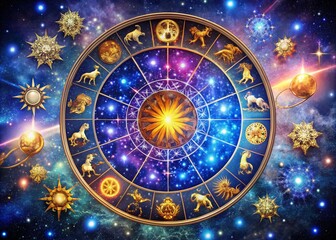 Obraz premium Zodiac Signs Astrology Symbols in Round Design for Horoscopes and Star Signs