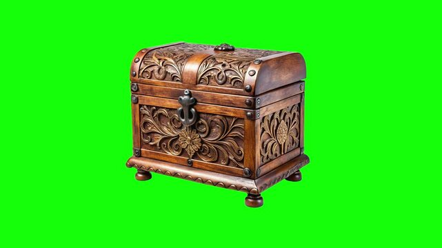 old wooden box green screen animation motion graphic with chroma key clip template 4k Background. Easy removed green screen. High resolution. Ultra High Definition, 4k video.