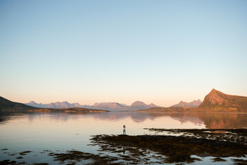 Fishing, sunset over the lake