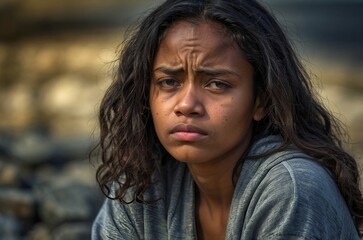 Lonely and Sad Black Woman with Exhausted Expression, Facing Emotional Difficulty and Despair, Struggling with Disappointment and Sorrow