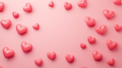 Pink hearts scattered on a pink background with a large empty space in the middle.