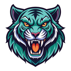 Fototapeta premium Ferocious Teal Tiger Mascot Head Illustration
