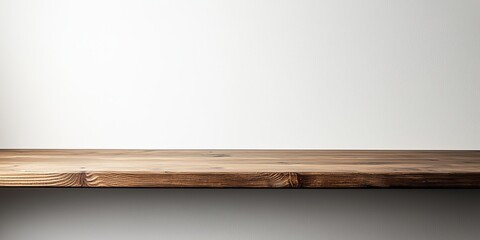 Wooden Shelf with White Wall, Product Display Mockup, Minimalist, Rustic, Empty, Shelf, Wood