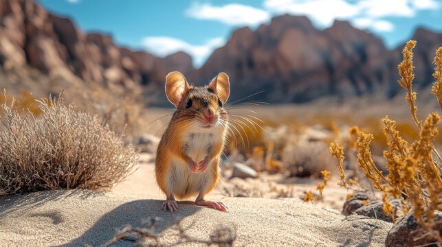 Kangaroo rat in desert landscape.