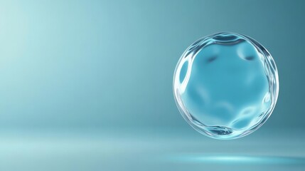 A stem cell floating in a clear fluid, illuminated by a gentle blue glow