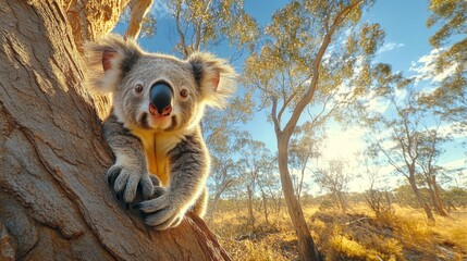A cute koala on a tree.
