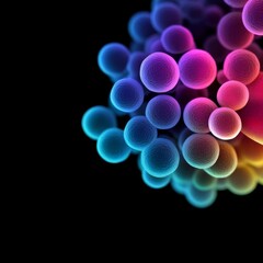 Cluster of stem cells dividing under a microscope, colorful visualization