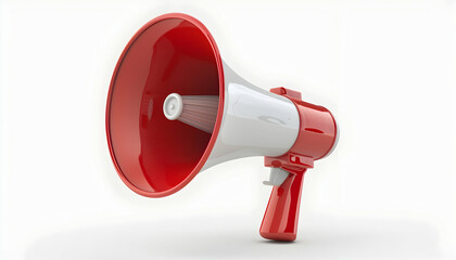 A red and white megaphone on a white background.