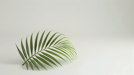 Fototapeta premium A single, delicate palm frond lays on a clean white background.
