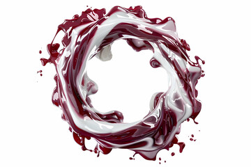 A swirling ring of red and white liquid creates a circular frame against a white background.
