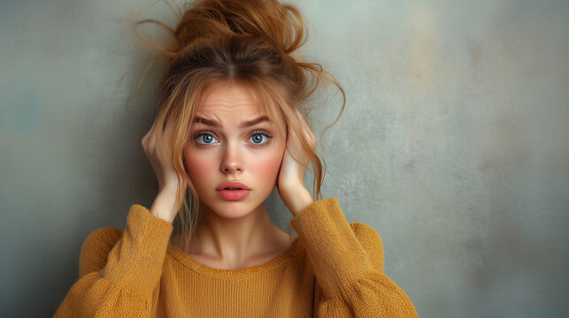 Woman worried, sad and speachless; sadness, depression concept 