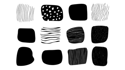  collection of simple hand-drawn doodle square black vector textures with wavy lines and striped patterns